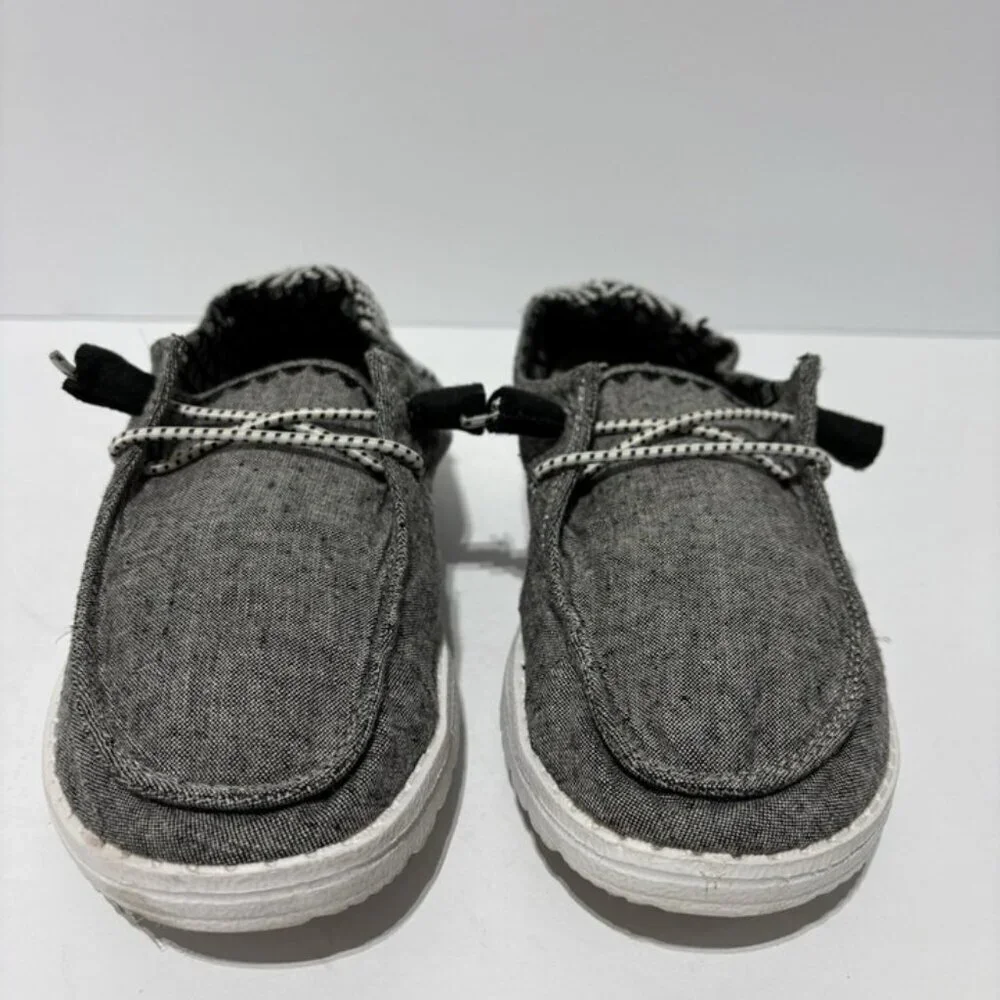 Hey Dude Women’s Wendy Chambray Woven, Gray Slip-On Shoes, Size 6 M